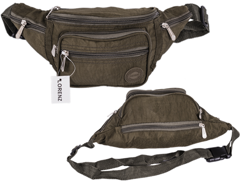 (image for) 2522 BROWN Crinkled Nylon Bumbag with 6 Zip Pockets